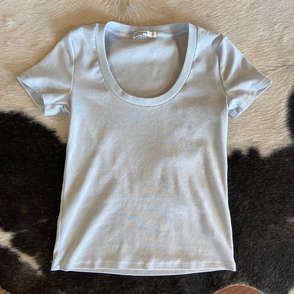 Stateside Rib Scoop Tee in Baby Blue